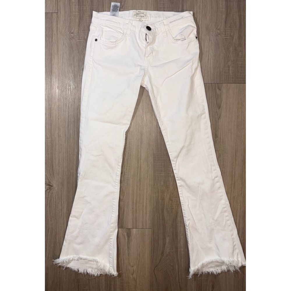 Current/Elliott The Flip Flop Jean Sugar White Flare Raw Hem Denim 25